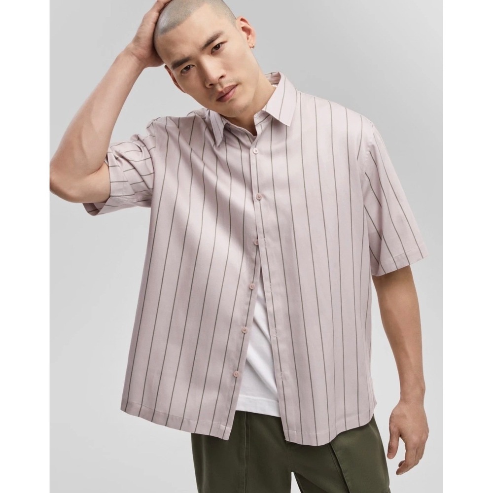 Mode of One Men's Relaxed-Fit Printed Button-Down Shirt Cool Putty size XXL